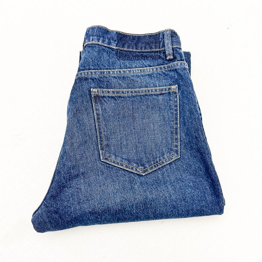 Zara Wide Leg Button Fly High Rise Denim Jeans Brown Stitching Dark Wash Size 8